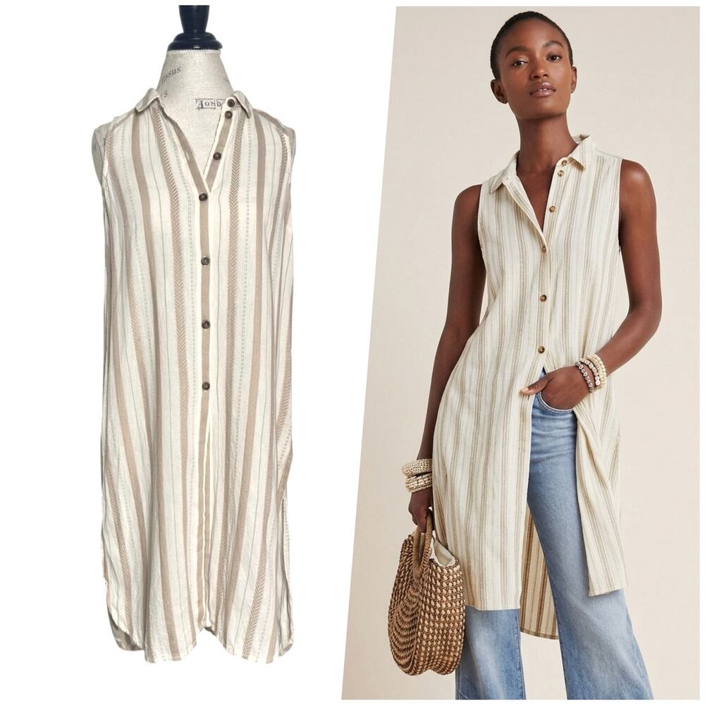 Anthropologie | Women | Delphine Textured Long Tunic Button Down Shirt | Small